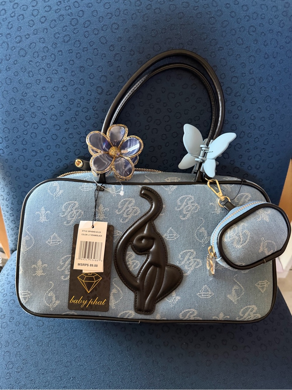 Baby Phat Light Blue Monogram denim handbag